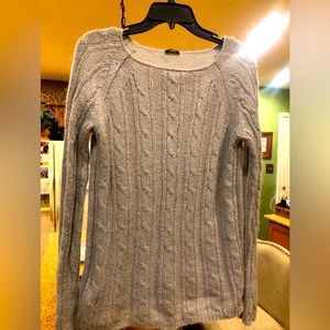 J Crew cable knit sweater.    Soft mohair blend.  Soft gray, size medium.